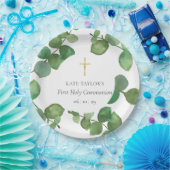 Greenery Eucalyptus Leaves First Heilige Communie Papieren Bordje (Feest)