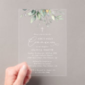 Greenery, Eucalyptus Leaves, First Holy Communion Acryl Uitnodigingen (Insitu (Draagbaar))