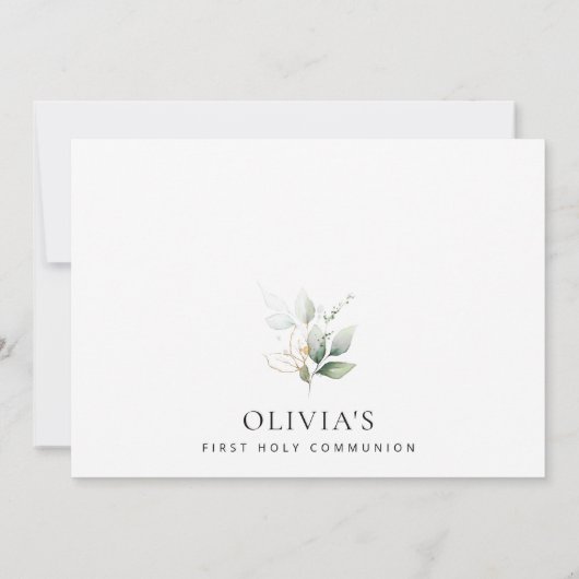 Greenery, Eucalyptus Leaves, First Holy Communion Kaart (Achterkant)