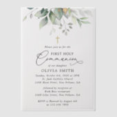 Greenery, Eucalyptus Leaves, First Holy Communion Vellum Uitnodigingen (Voorkant)
