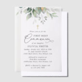 Greenery, Eucalyptus Leaves, First Holy Communion Vellum Uitnodigingen (Offset)