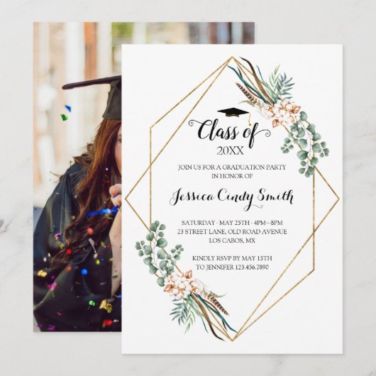 Greenery Eucalyptus Leaves Lijst Foto Afstuderen Kaart (Voorkant / Achterkant)