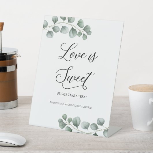 Greenery Eucalyptus Leaves Love is Sweet Reclamebord Met Voetstuk (Insitu)