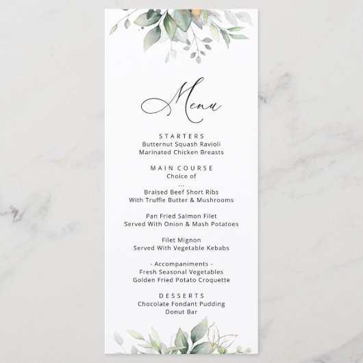 Greenery, Eucalyptus Leaves, Menu Vrijgezellenfees (Voorkant)