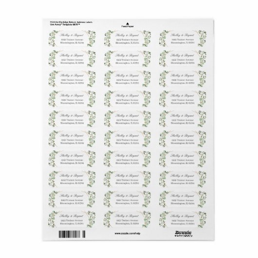 Greenery Eucalyptus Leaves Return Address Etiket (Full Sheet)