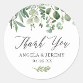 Greenery Eucalyptus Leaves Weddenschap Bedankt Ronde Sticker (Voorkant)