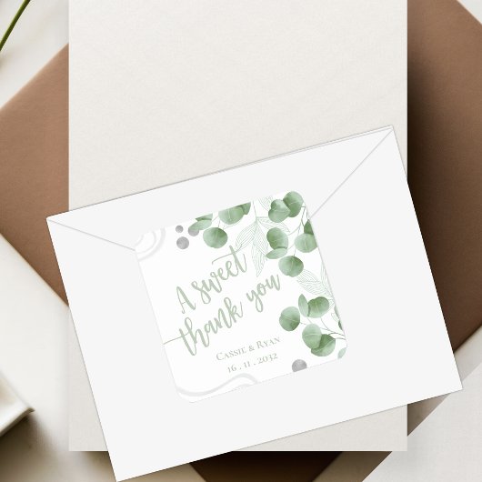 Greenery Eucalyptus Leaves Weddenschap Bedankt Vierkante Sticker