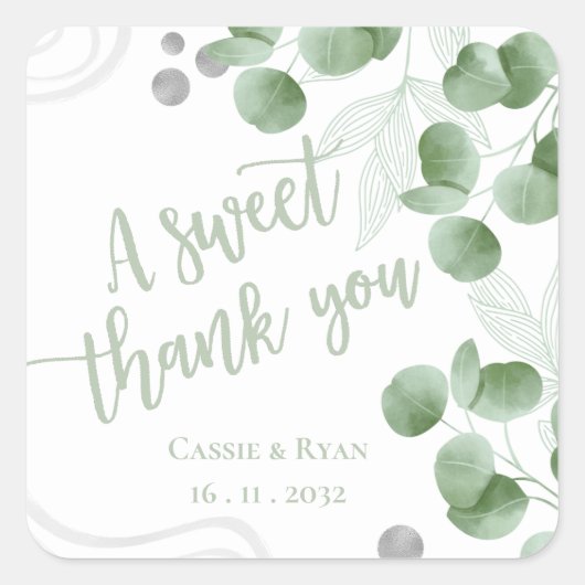 Greenery Eucalyptus Leaves Weddenschap Bedankt Vierkante Sticker (Voorkant)