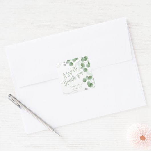 Greenery Eucalyptus Leaves Weddenschap Bedankt Vierkante Sticker (Envelop)