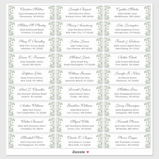 Greenery Eucalyptus Leaves Wedding Guest Address Sticker (Vel)