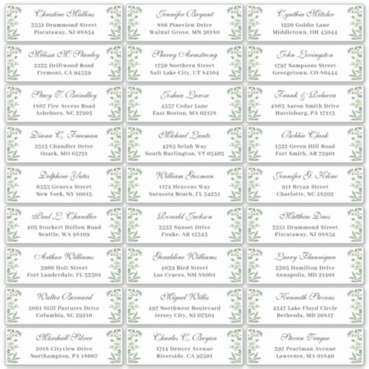 Greenery Eucalyptus Leaves Wedding Guest Address Sticker (Voorkant)