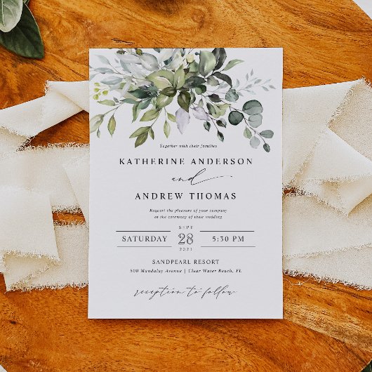 Greenery Eucalyptus Leaves Wedding Invitation Kaart
