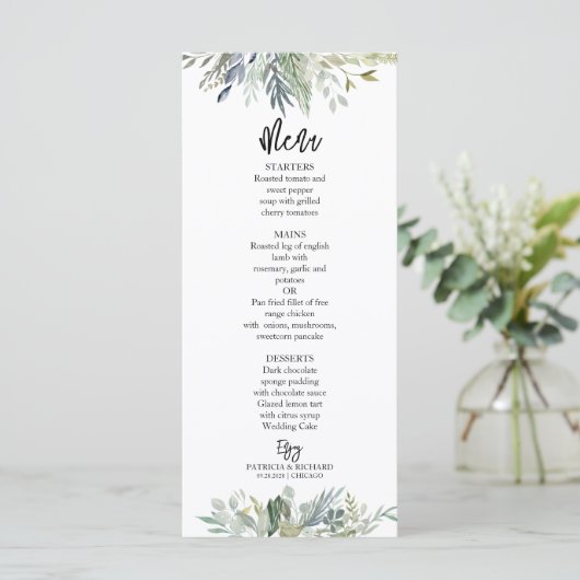 Greenery Eucalyptus Leaves Wedding Menu (Staand voorkant)