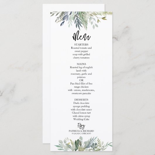 Greenery Eucalyptus Leaves Wedding Menu (Voorkant / Achterkant)