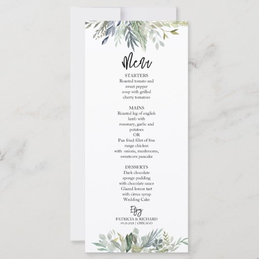 Greenery Eucalyptus Leaves Wedding Menu (Voorkant)