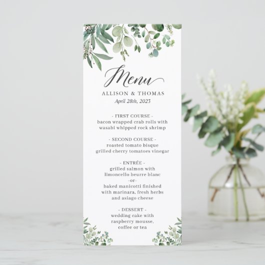 Greenery Eucalyptus Leaves Wedding Menu (Staand voorkant)