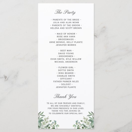 Greenery Eucalyptus Leaves Wedding Programmakaart (Achterkant)