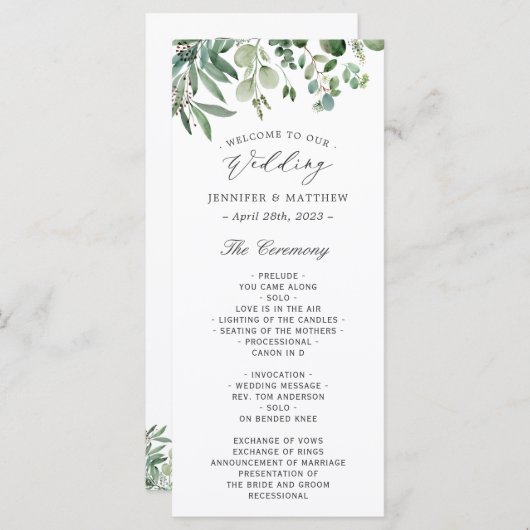 Greenery Eucalyptus Leaves Wedding Programmakaart (Voorkant / Achterkant)