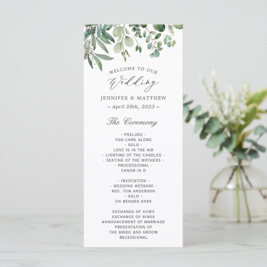 Greenery Eucalyptus Leaves Wedding Programmakaart (Staand voorkant)