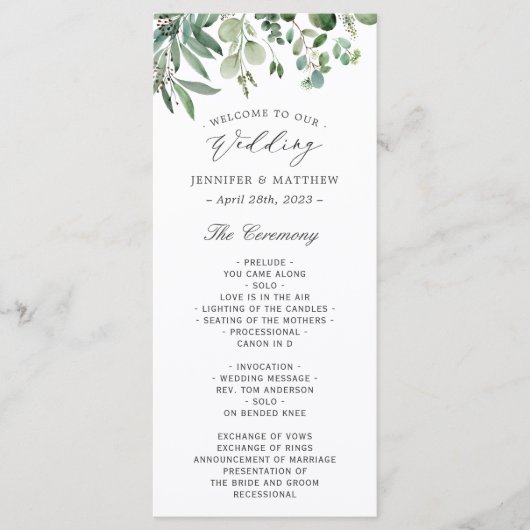 Greenery Eucalyptus Leaves Wedding Programmakaart (Voorkant)
