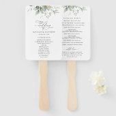Greenery, Eucalyptus Leaves, Wedding Programme Handwaaier (Voorkant en achterkant)