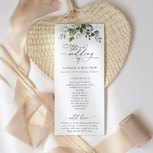 Greenery, Eucalyptus Leaves, Wedding Programme Programmakaart