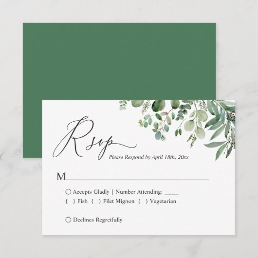 Greenery Eucalyptus Leaves Wedding RSVP Kaart (Voorkant / Achterkant)