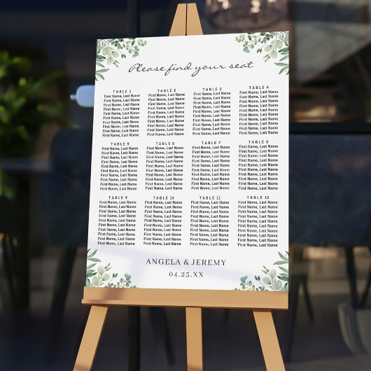 Greenery Eucalyptus Leaves Wedding Seding Chart Poster