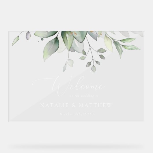 Greenery, Eucalyptus Leaves, Wedding Welcome Acryl Bord (Voorkant)