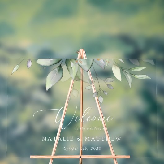 Greenery, Eucalyptus Leaves, Wedding Welcome Acryl Bord (Neutraal)