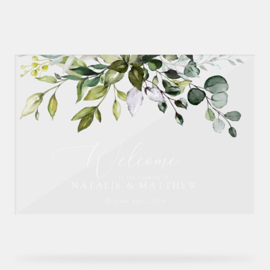 Greenery, Eucalyptus Leaves, Wedding Welcome Acryl Bord (Voorkant)