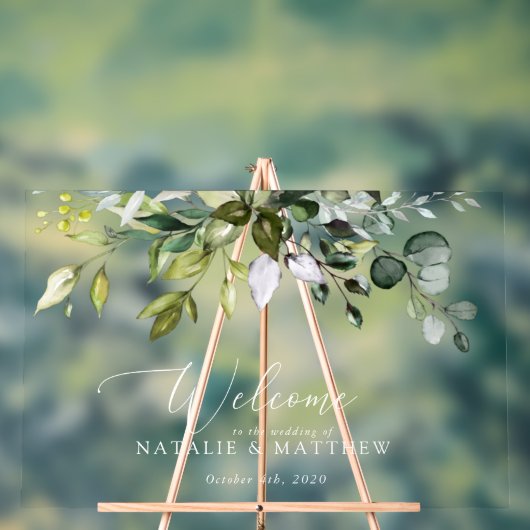 Greenery, Eucalyptus Leaves, Wedding Welcome Acryl Bord (Neutraal)