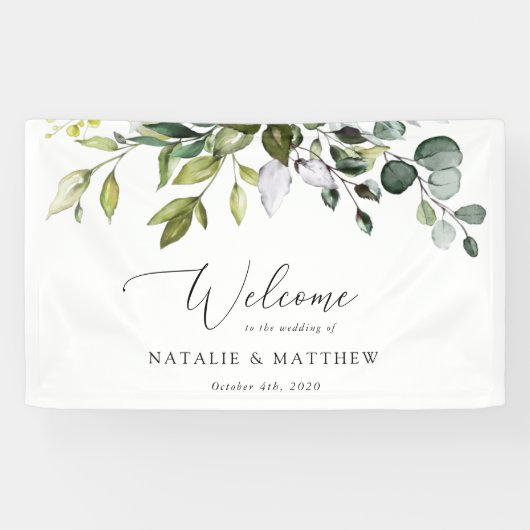 Greenery, Eucalyptus Leaves, Wedding Welcome Spandoek (Horizontaal)
