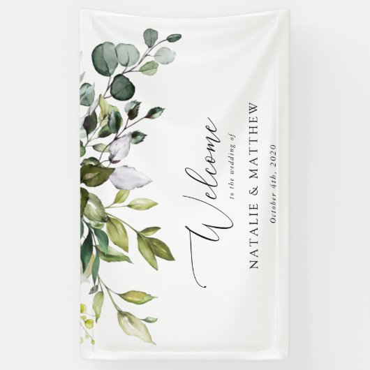 Greenery, Eucalyptus Leaves, Wedding Welcome Spandoek (Verticaal)