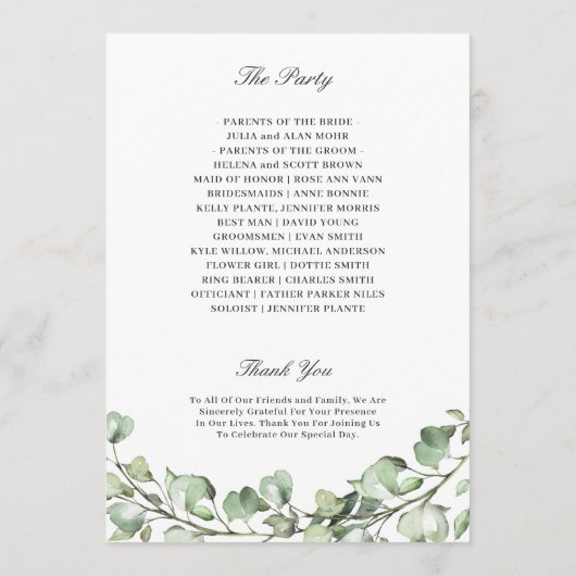 Greenery Eucalyptus leest Geometric Wedding Programmakaart (Achterkant)