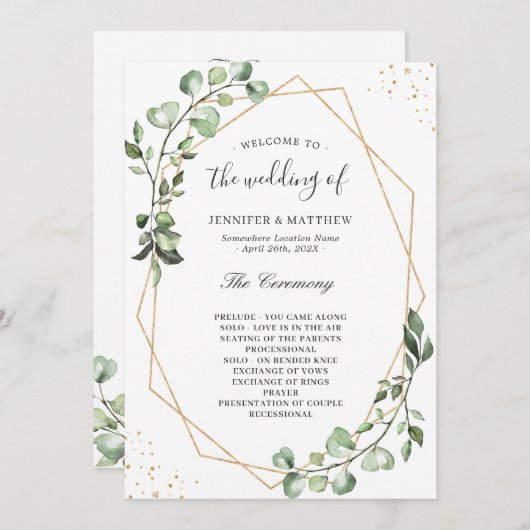 Greenery Eucalyptus leest Geometric Wedding Programmakaart (Voorkant / Achterkant)