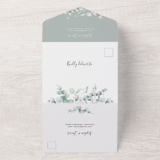 Greenery Eucalyptus leveert gouden geometrische br All In One Uitnodiging (Buitenkant)