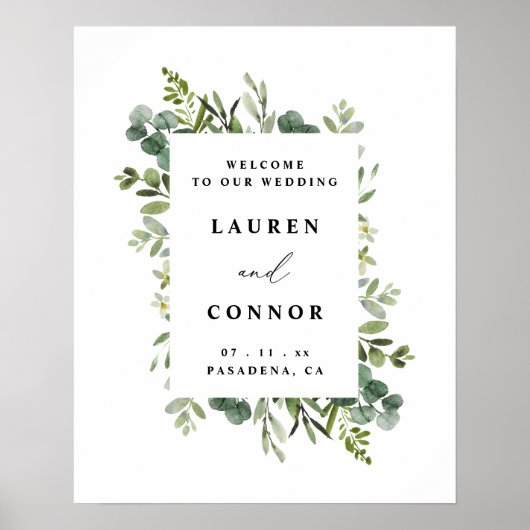 Greenery Eucalyptus Lijst Weddenschap Welkomstteke Poster (Voorkant)