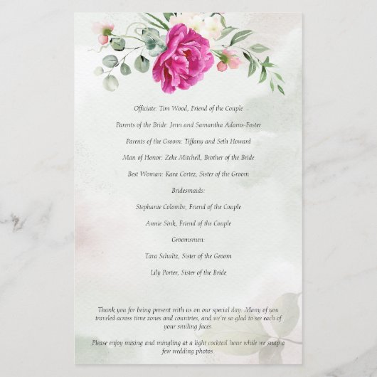 Greenery eucalyptus magenta flower trouwprogramma (Achterkant)