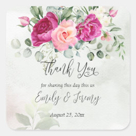 Greenery eucalyptus magenta pony rozen gift vierkante sticker