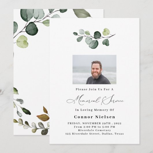 Greenery Eucalyptus Memorial Service Kaart (Voorkant / Achterkant)