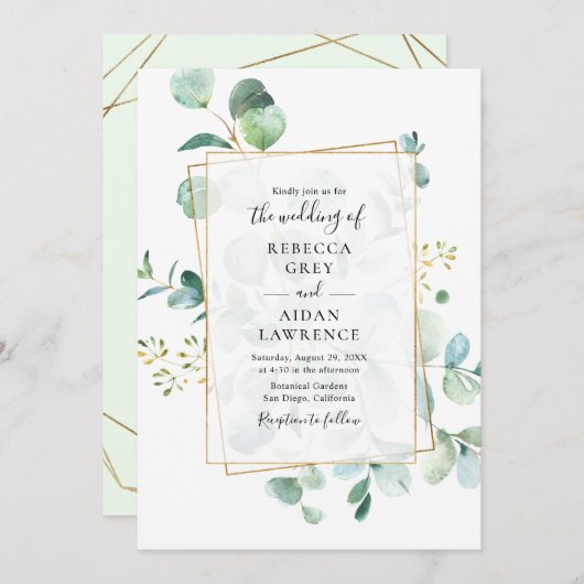 Greenery Eucalyptus met Geometric Lijst Wedding Kaart (Voorkant / Achterkant)
