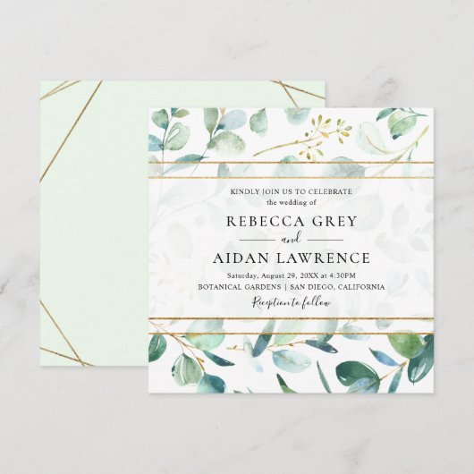 Greenery Eucalyptus met Geometric Lijst Wedding Kaart (Voorkant / Achterkant)