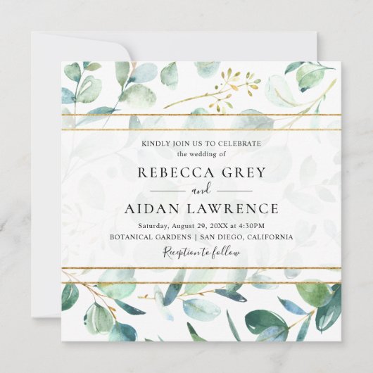 Greenery Eucalyptus met Geometric Lijst Wedding Kaart (Voorkant)
