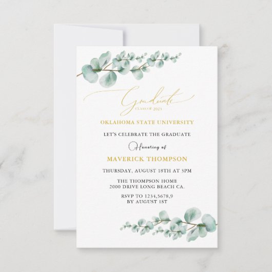 Greenery Eucalyptus Metallic Gold Afstuderen Kaart (Voorkant)