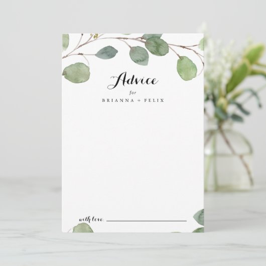 Greenery Eucalyptus Modern Calligraphy Wedding Advieskaart (Staand voorkant)