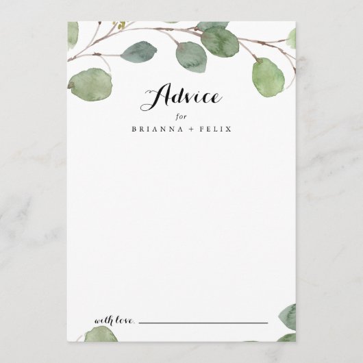 Greenery Eucalyptus Modern Calligraphy Wedding Advieskaart (Voorkant)