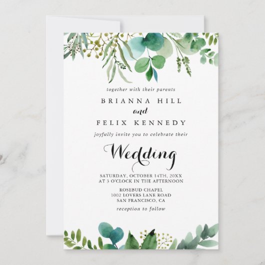 Greenery Eucalyptus Modern Calligraphy Wedding Kaart (Voorkant)