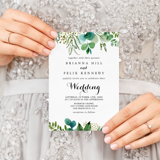 Greenery Eucalyptus Modern Calligraphy Wedding Kaart