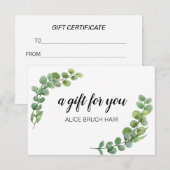 Greenery Eucalyptus Modern Simple Gift Certificate (Voorkant / Achterkant)